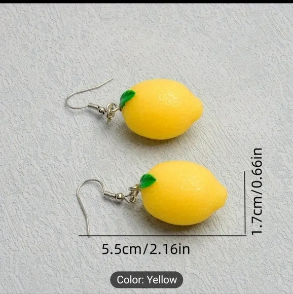 Vibrant Lemon-Shaped Resin Dangle Earrings for Women - Stunning Fruit Design - Picture 2 of 3